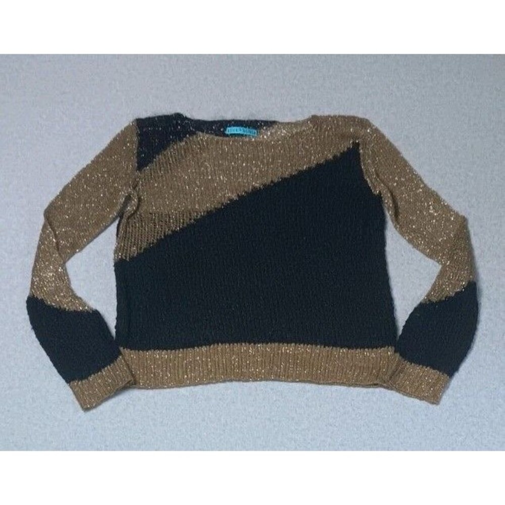 Alice Olivia Mohair Blend Knit Oversized Pullover Sweater M Gold Black Metallic